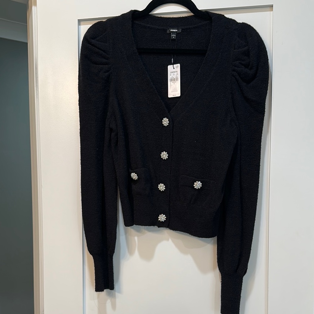 NWT Express Black Cardigan with Rhinestone Buttons